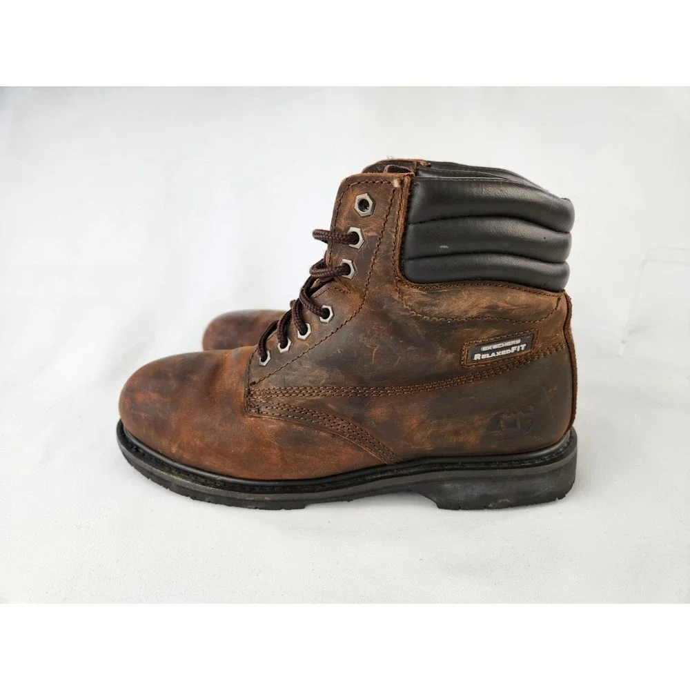 Skechers Work Mens 77026 Grip Slip Resistant Steel Toe boots Leather ASTM 9.5